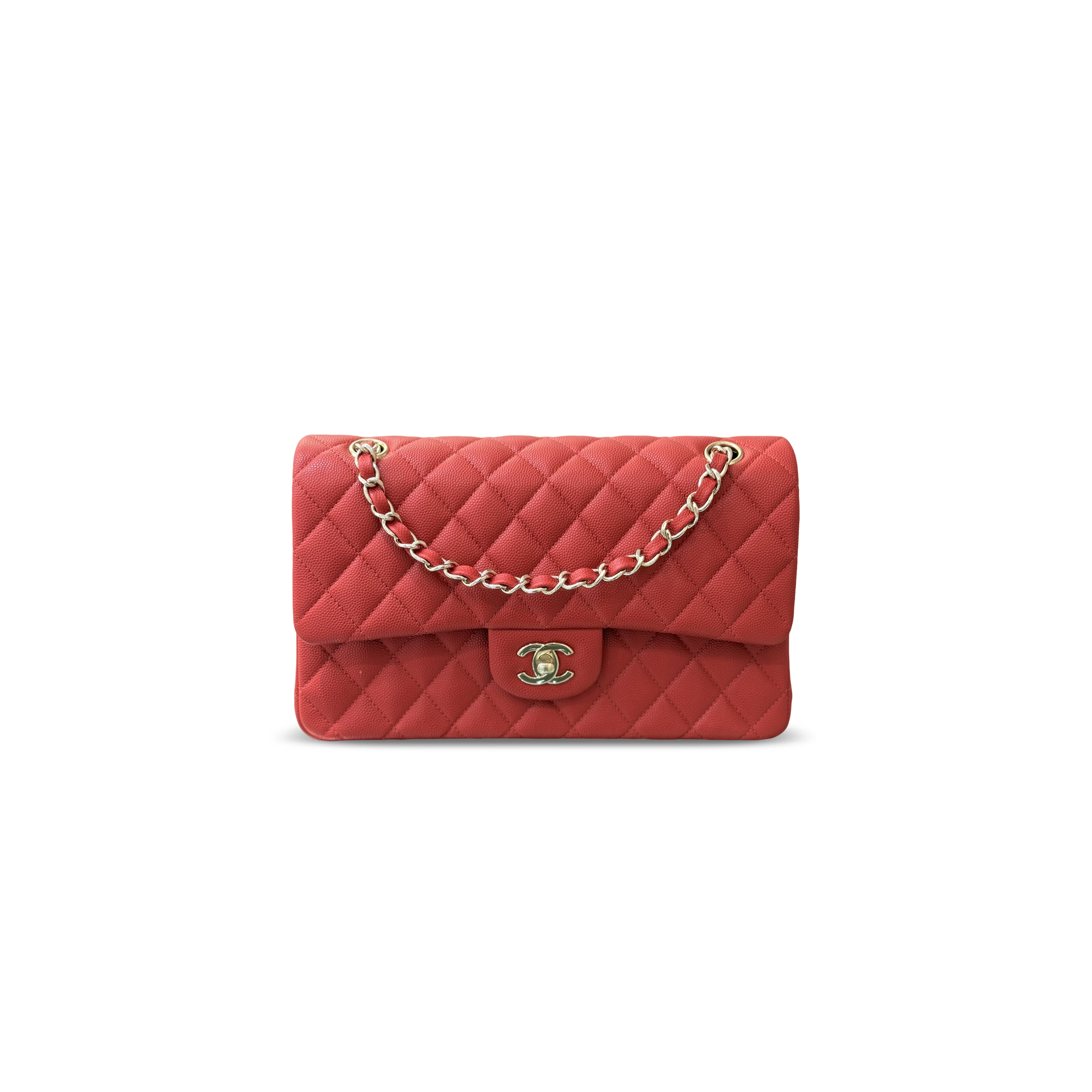 CHANEL MASTER MEDIUM CLASSIC FLAP SHOULDER CAVIAR LEATHER RED A01112 (25*15*6cm)